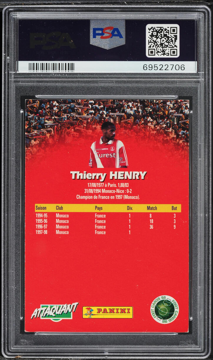1997 Panini Foot Cards Thierry Henry ROOKIE #104 PSA 6 EXMT