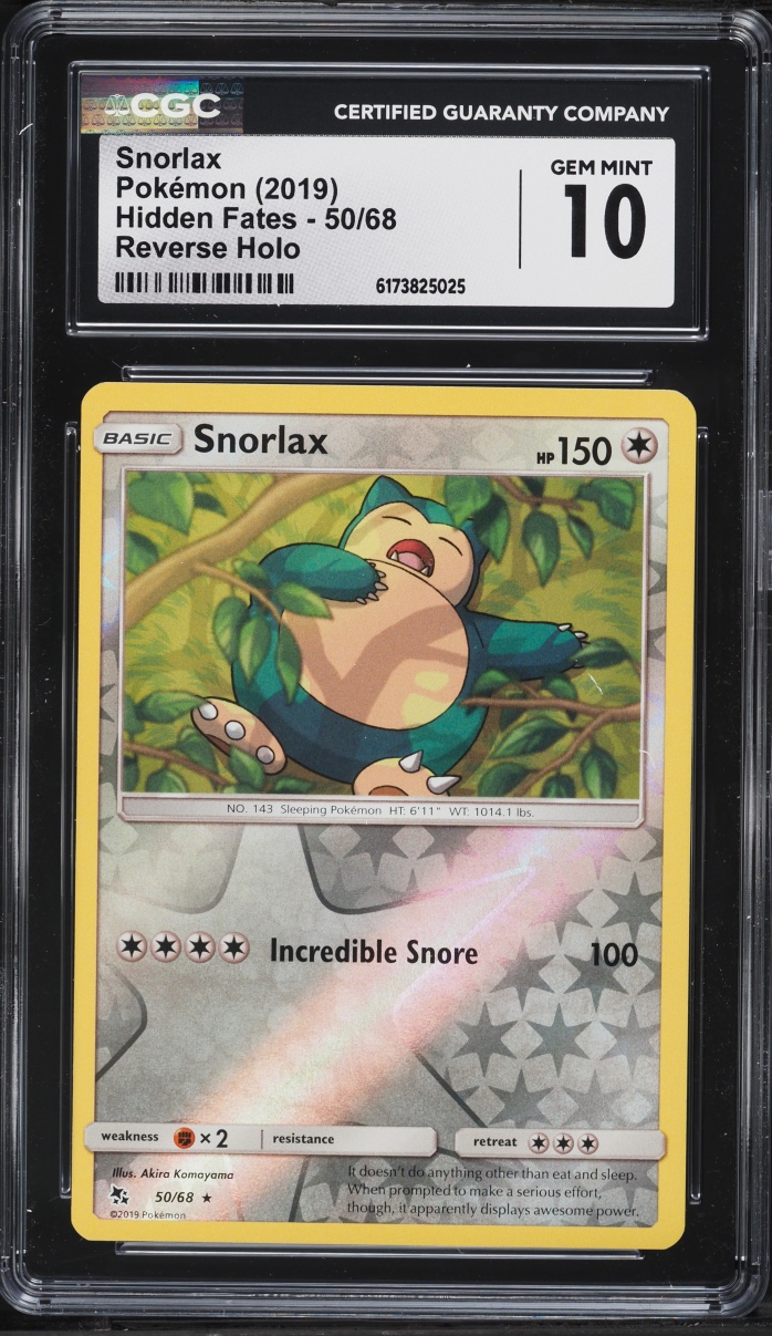 2019 Pokemon Sun & Moon Hidden Fates Reverse Holo Snorlax #50 CGC 10 GEM MINT
