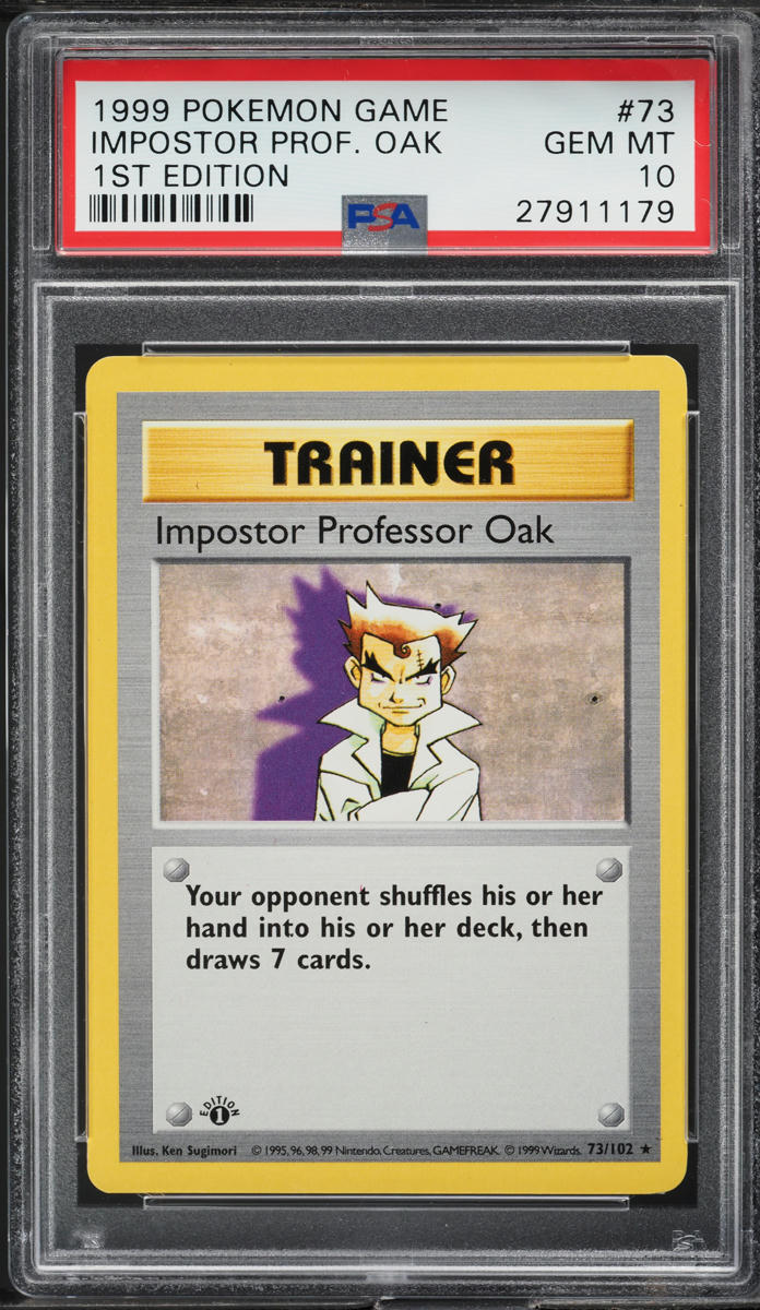 1999 Pokemon Base Set Shadowless 1st Edition Impostor Professor Oak #73 PSA 10