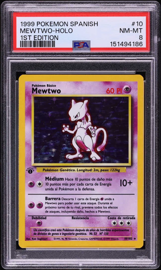 1999 Pokemon Spanish Base Set 1st Edition Holo Mewtwo #10 PSA 8 NM-MT