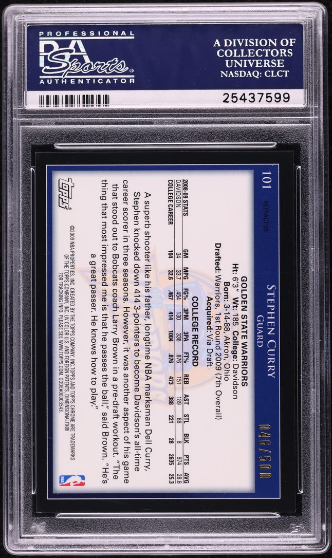 2009 Topps Chrome Refractor Stephen Curry ROOKIE /500 #101 PSA 10 GEM MINT