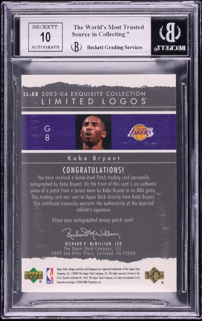 2003 Exquisite Collection Limited Logos Kobe Bryant PATCH AUTO /75 BGS 9 MINT