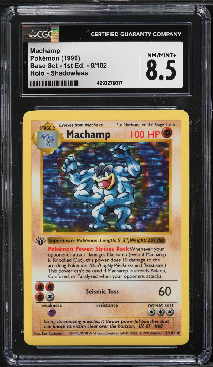 1999 Pokemon Base Set Shadowless 1st Edition Holo Machamp #8 CGC 8.5 NM-MT+