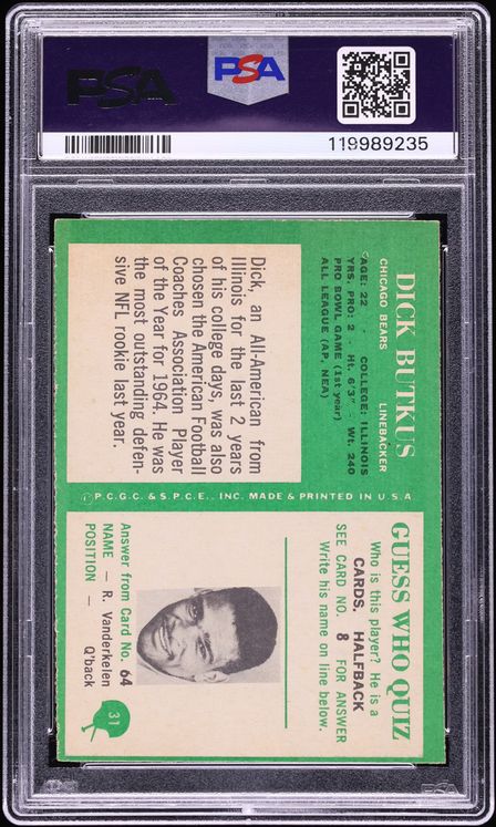 1966 Philadelphia Dick Butkus ROOKIE #31 PSA 6 EXMT