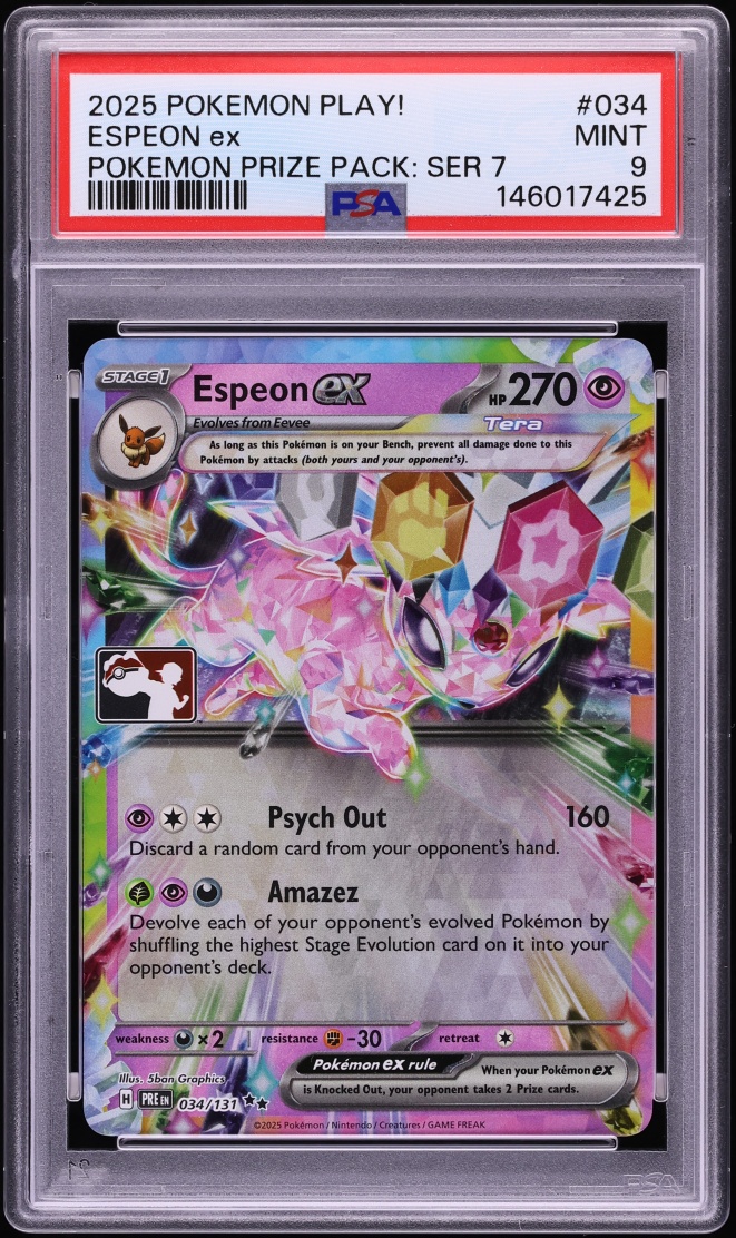 2025 Pokemon Play! Prize Pack Series 7 Holo Espeon ex #34 PSA 9 MINT
