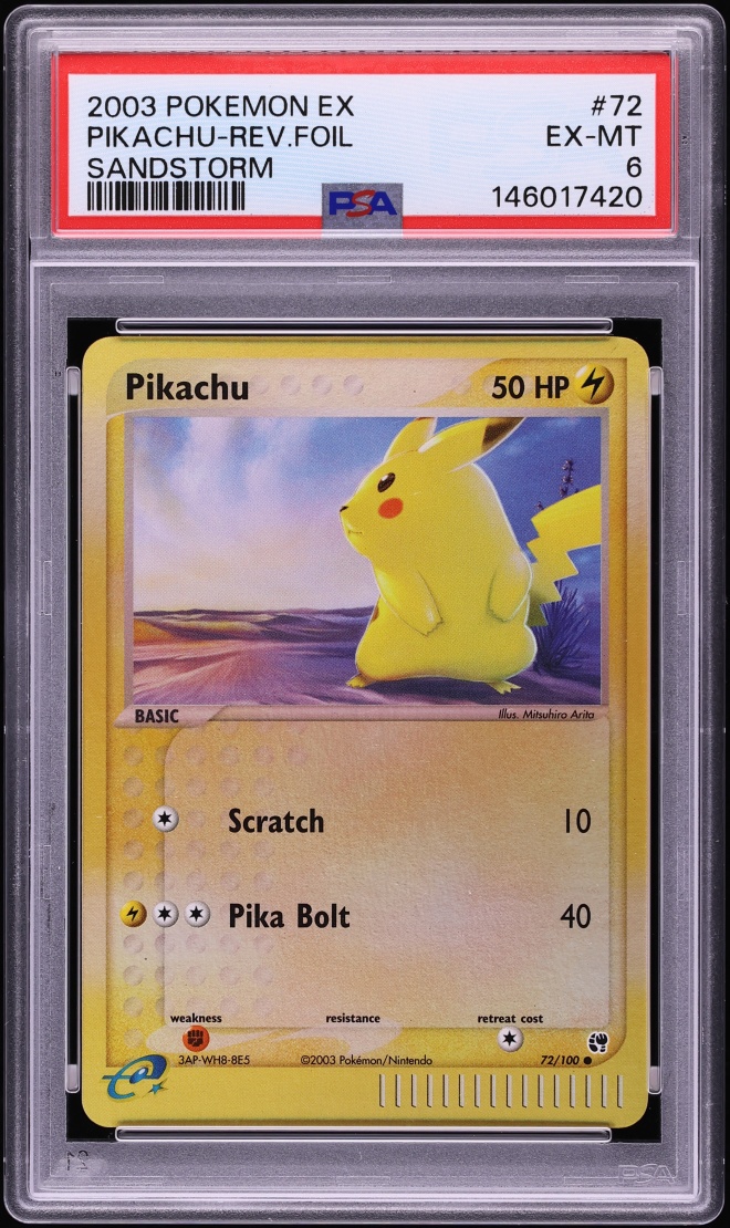 2003 Pokemon EX Sandstorm Reverse Holo Pikachu #72 PSA 6 EXMT