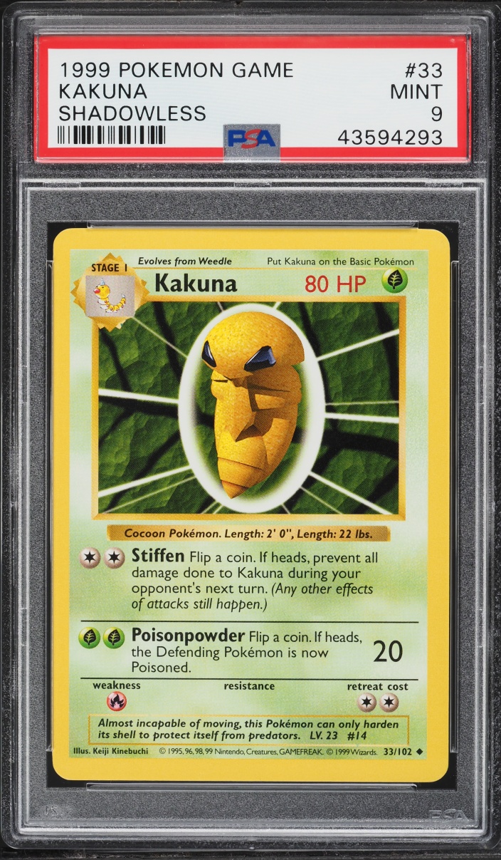 1999 Pokemon Base Set Shadowless Kakuna #33 PSA 9 MINT