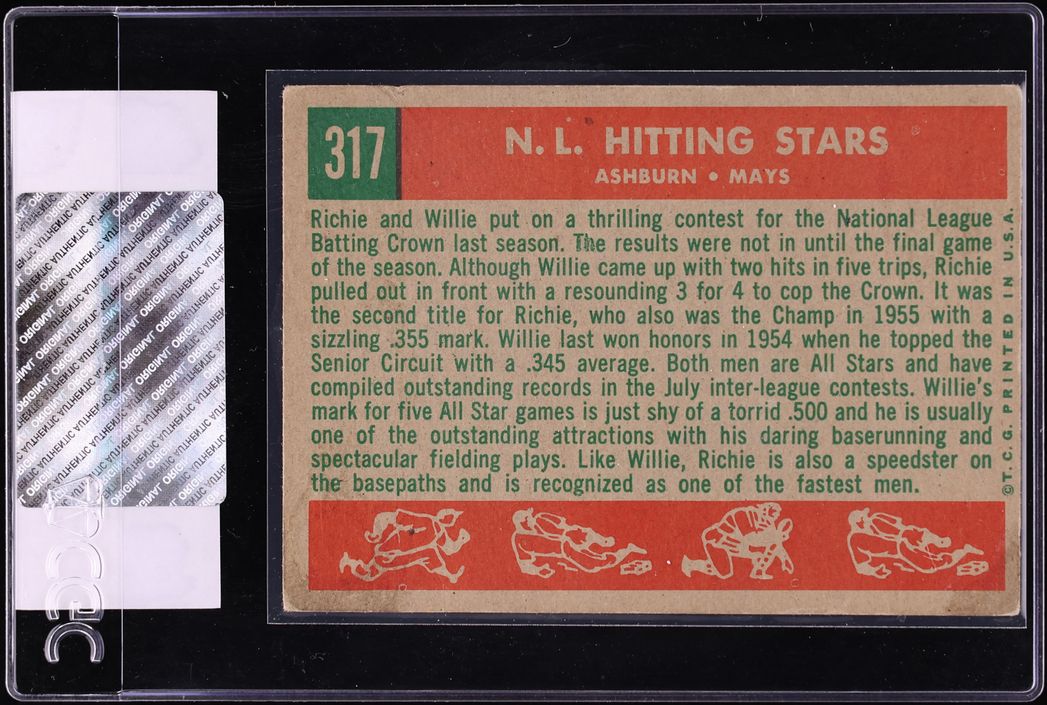1959 Topps Richie Ashburn Willie Mays NL HITTING KINGS #317 CGC AUTH