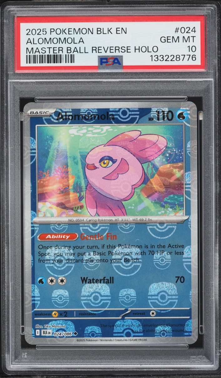 2025 Pokemon Scarlet & Violet Black Bolt Master Ball Reverse Holo Alomomola #24 PSA 10 GEM MINT