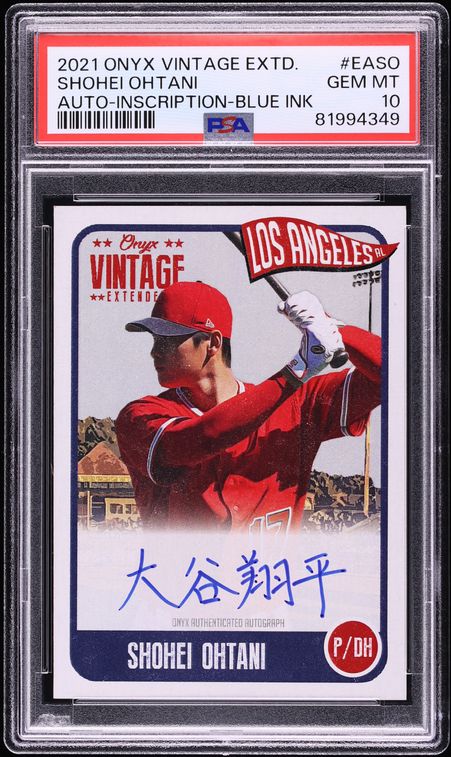 2021 Onyx Vintage Extended Inscription Blue Ink Shohei Ohtani KANJI AUTO /10 #EASO PSA 10 GEM