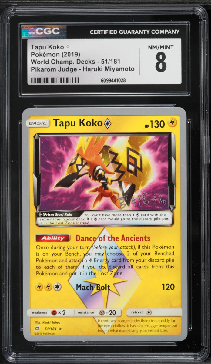 2019 Pokemon World Championships Decks Pikarom Judge Haruki Miyamoto Tapu Koko #51 CGC 8 NM-MT