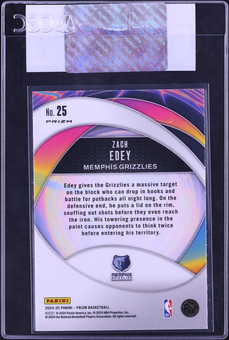 2024 Panini Prizm Instant Impact Silver Zach Edey ROOKIE #25 CGC AUTH