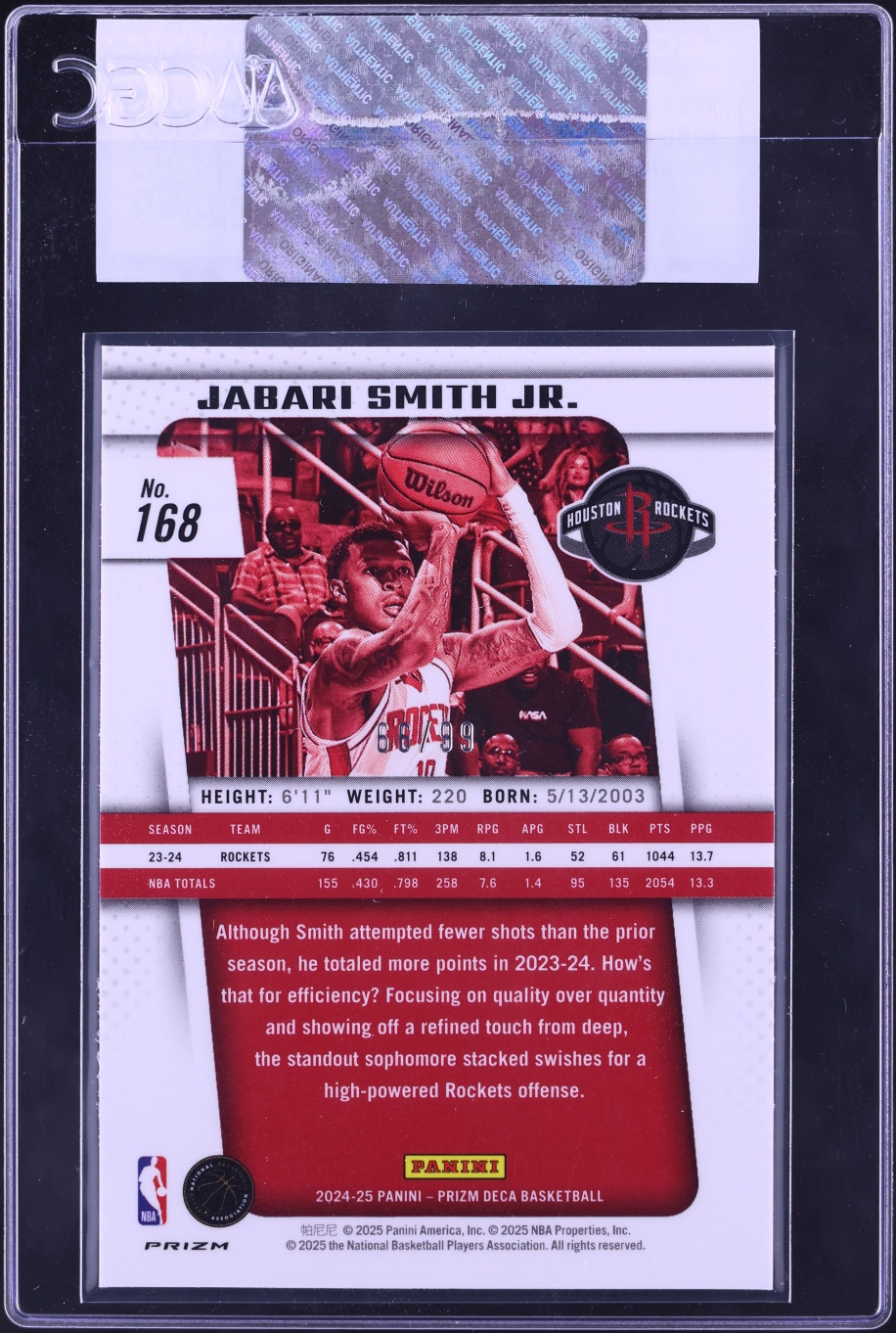 2024 Panini Prizm Deca Purple Jabari Smith Jr. #168 CGC AUTH