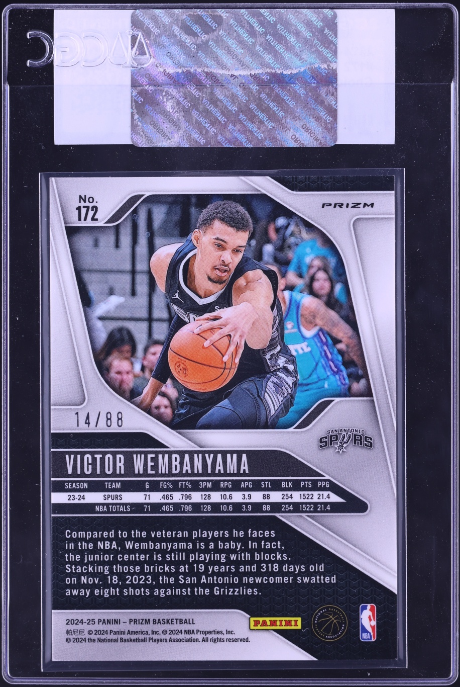 2024 Panini Prizm Choice Red Victor Wembanyama /88 #172 CGC AUTH