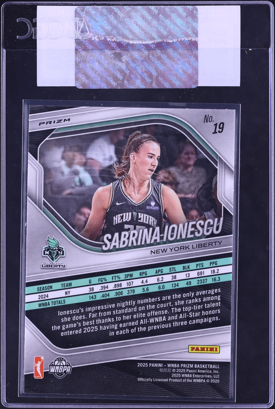 2025 Panini Prizm WNBA Ice Sabrina Ionescu #19 CGC AUTH
