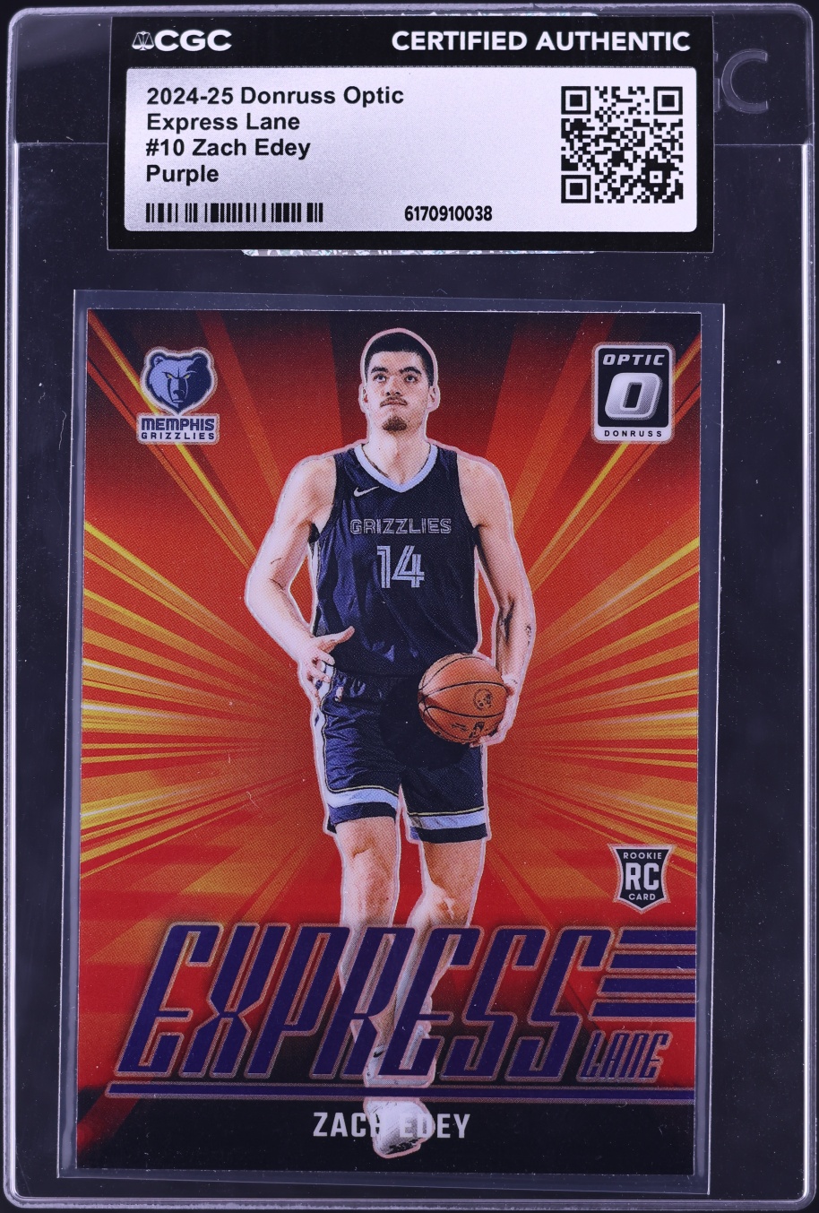 2024 Donruss Optic Express Lane Purple Zach Edey ROOKIE #10 CGC AUTH