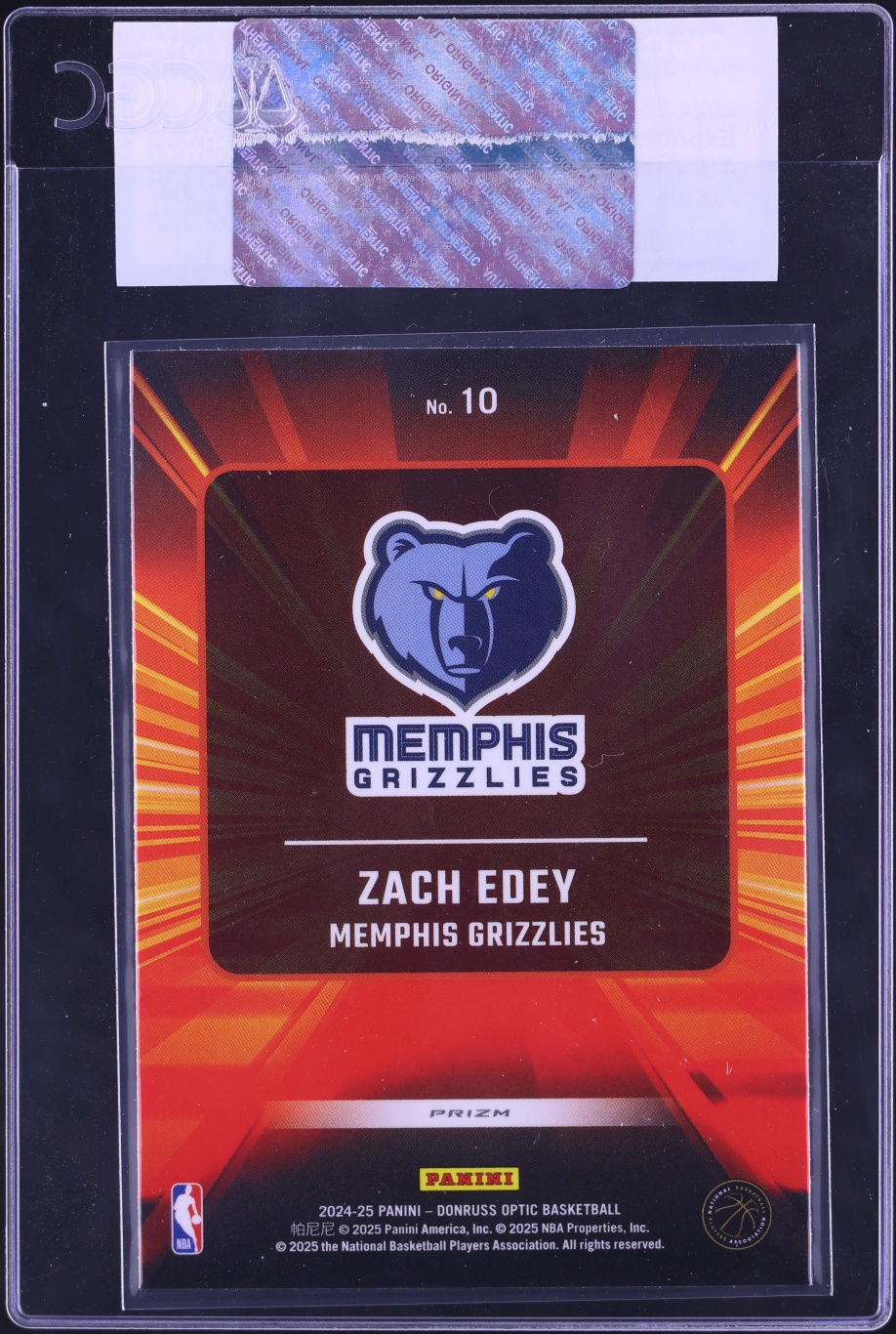 2024 Donruss Optic Express Lane Purple Zach Edey ROOKIE #10 CGC AUTH