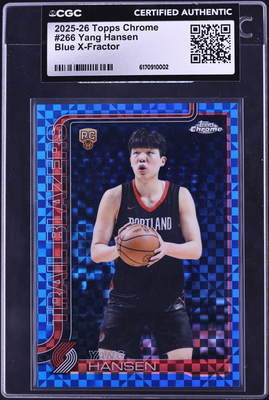 2025 Topps Chrome Blue Xfractor Yang Hansen ROOKIE #266 CGC AUTH