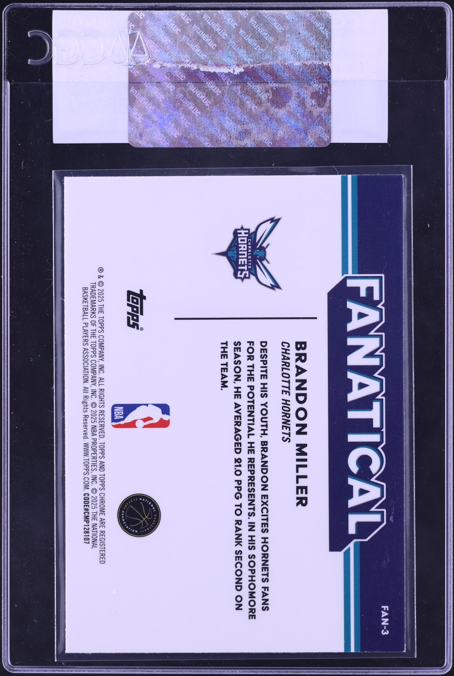 2025 Topps Chrome Fanatical Brandon Miller #FAN-3 CGC AUTH