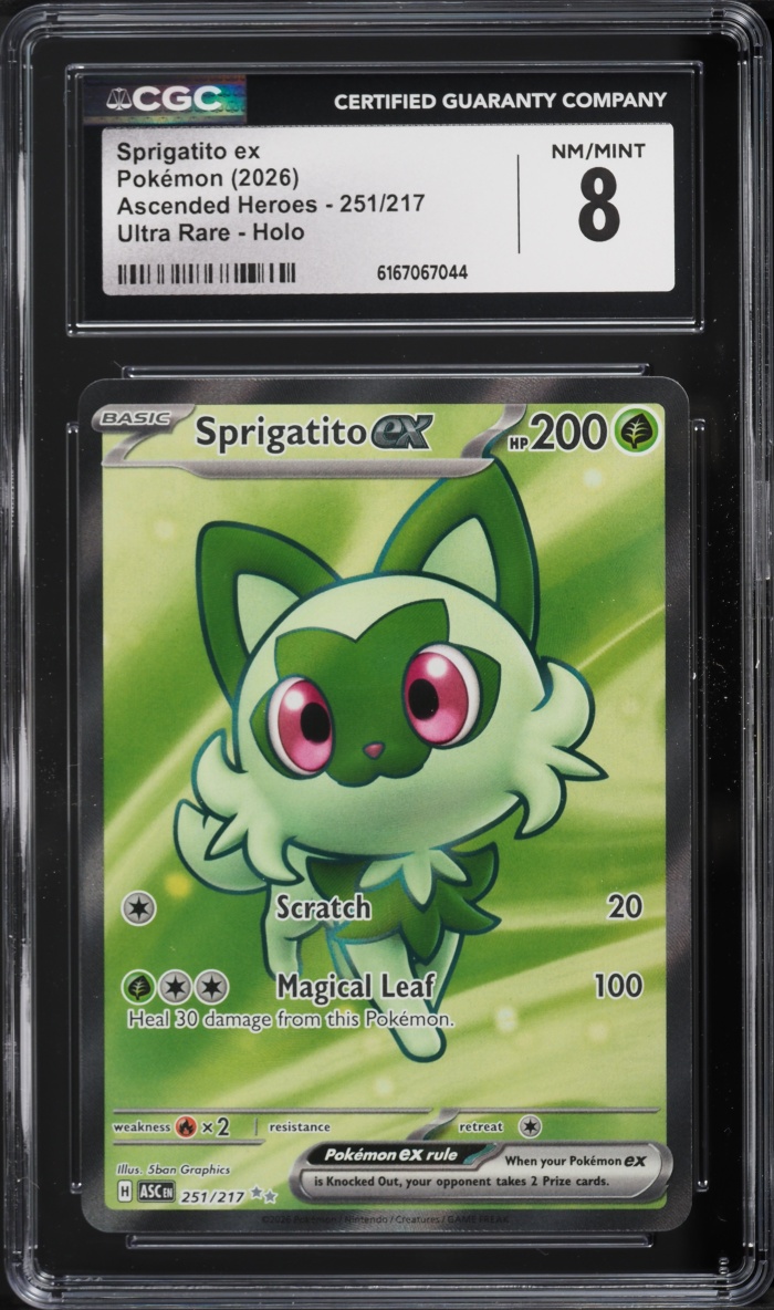 2026 Pokemon Mega Evolution Ascended Heroes Full Art Sprigatito Ex #251 CGC 8 NM-MT