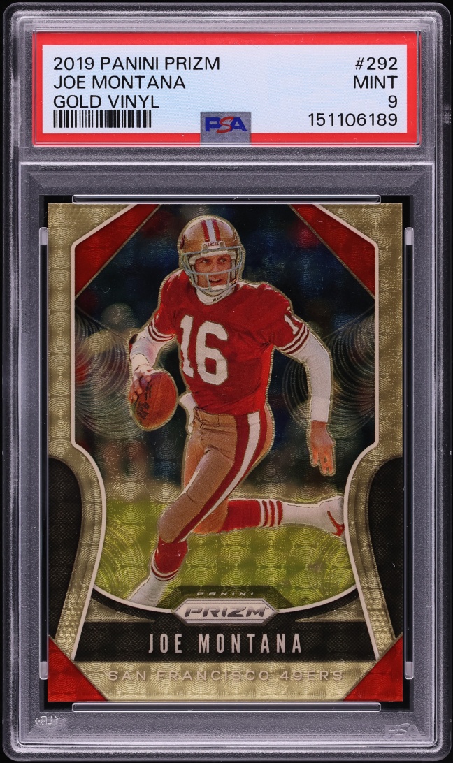 2019 Panini Prizm Gold Vinyl Joe Montana 5/5 #292 PSA 9 MINT - Photo 1