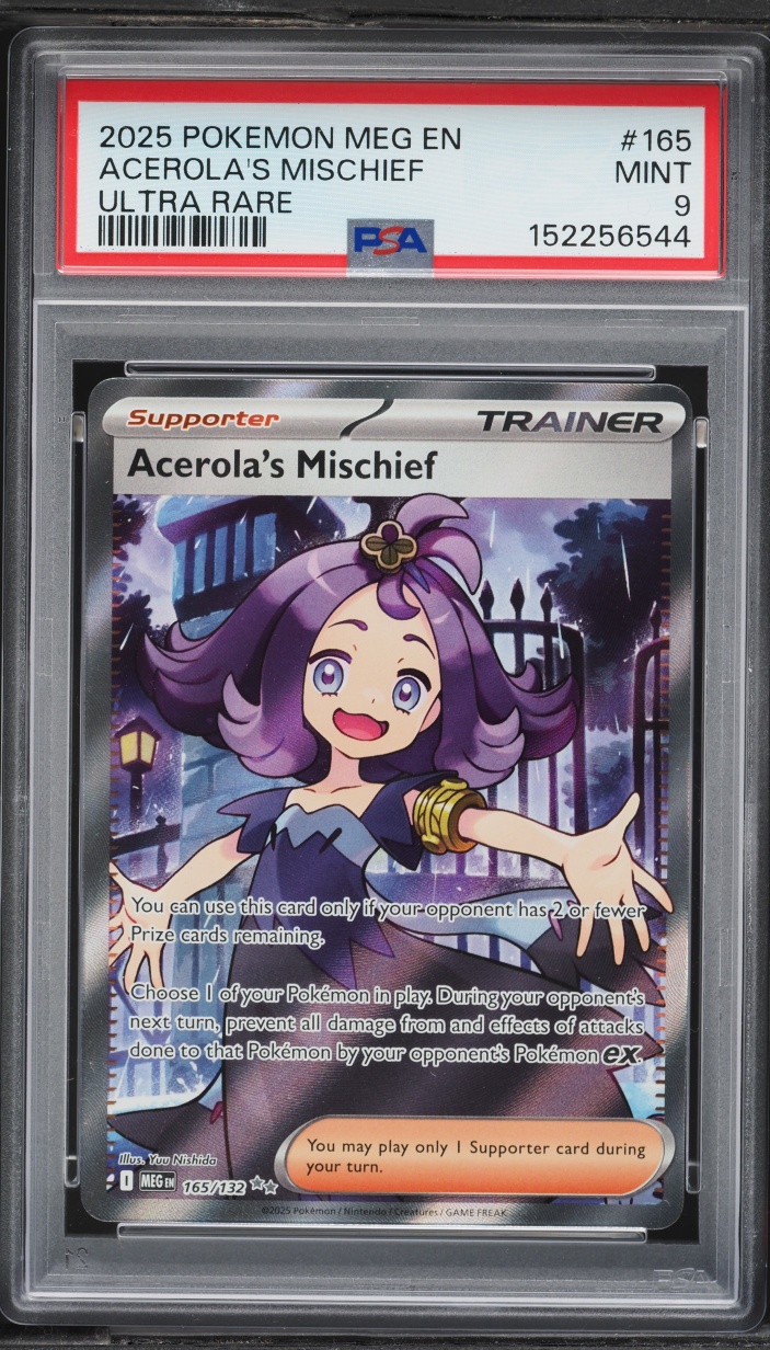 2025 Pokemon Mega Evolution Full Art Acerola's Mischief #165 PSA 9 MINT