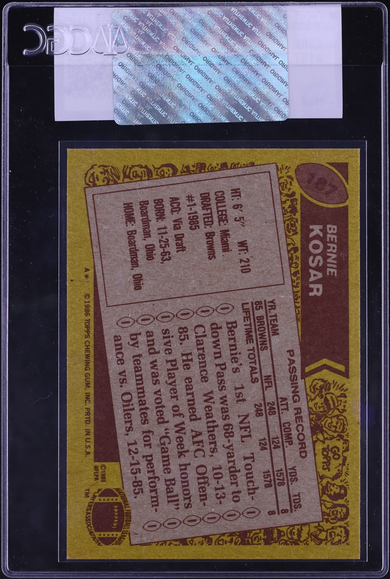 1986 Topps Football Bernie Kosar ROOKIE #187 CGC AUTH on Fanatics Collect