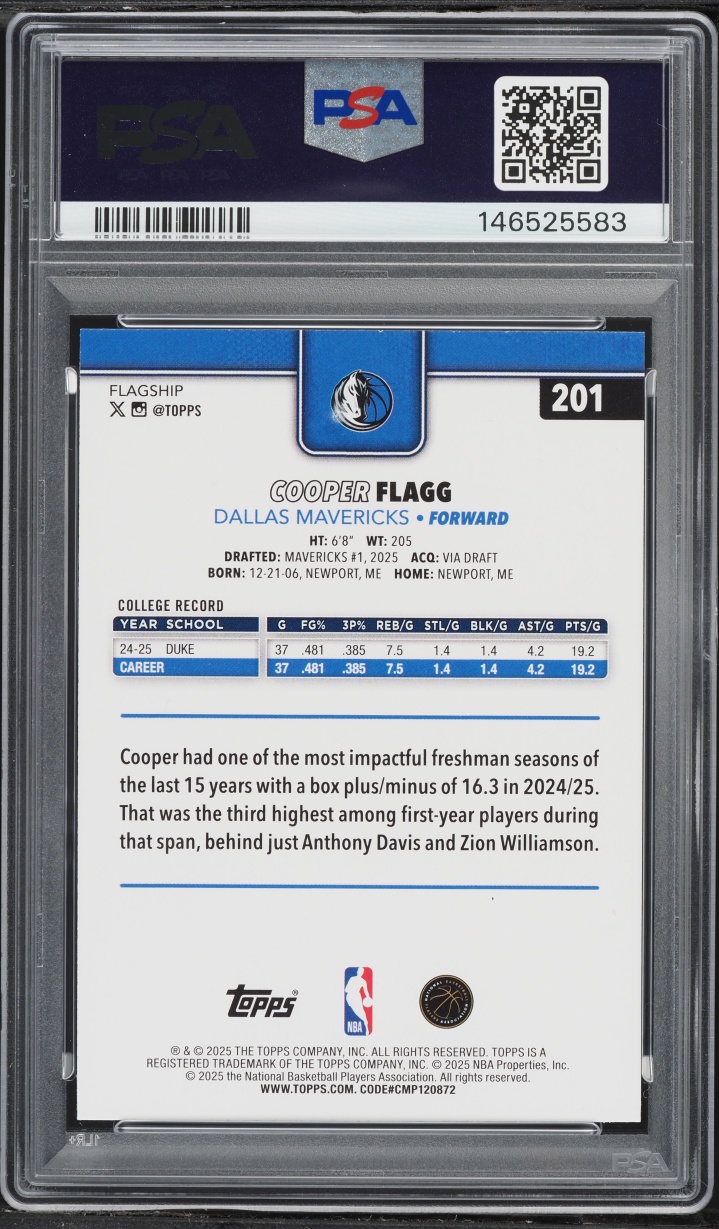 2025 Topps Basketball Cooper Flagg ROOKIE #201 PSA 8 NM-MT