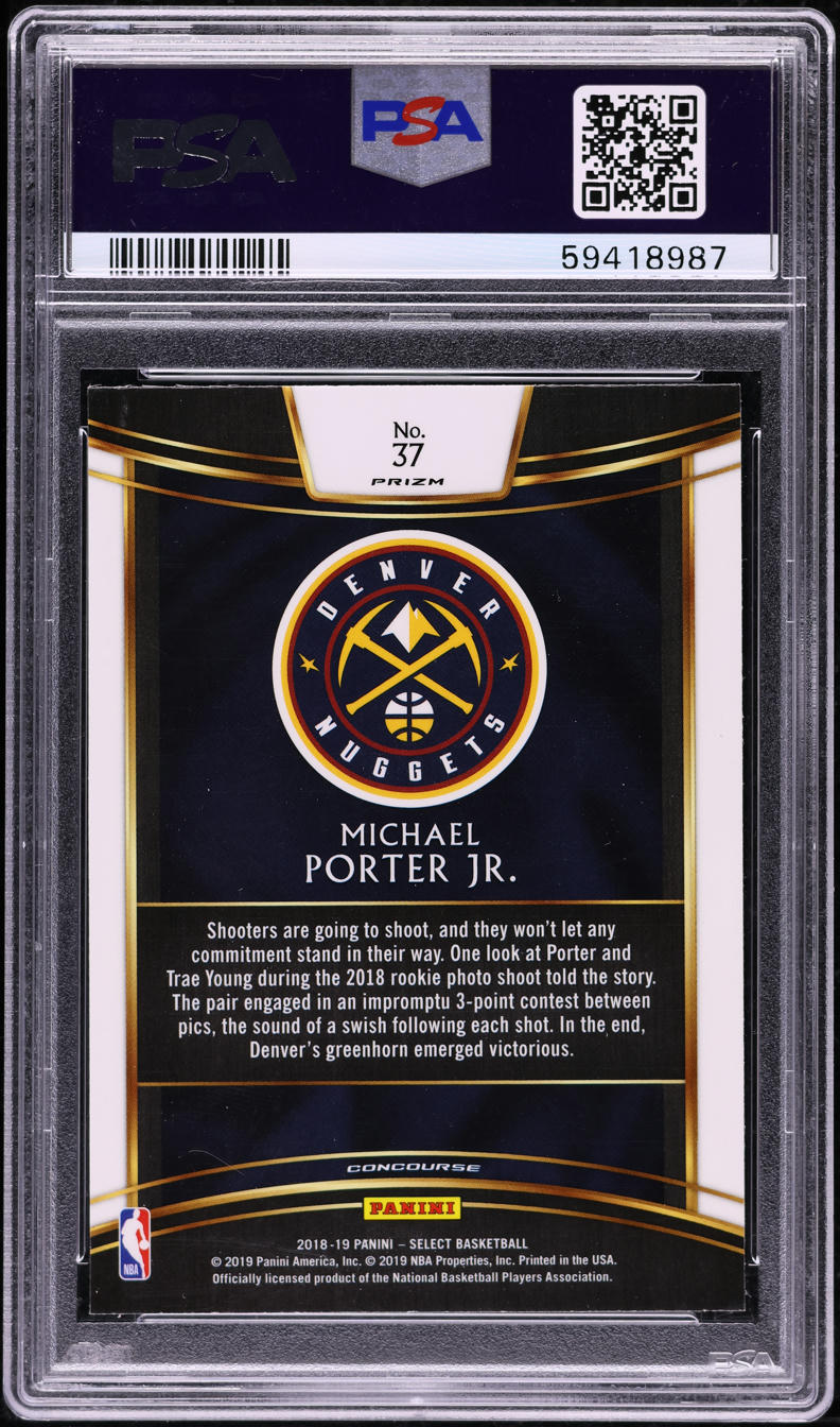 2018 Select Concourse Tri-Color Prizm Michael Porter Jr. ROOKIE #37 PSA 10 GEM