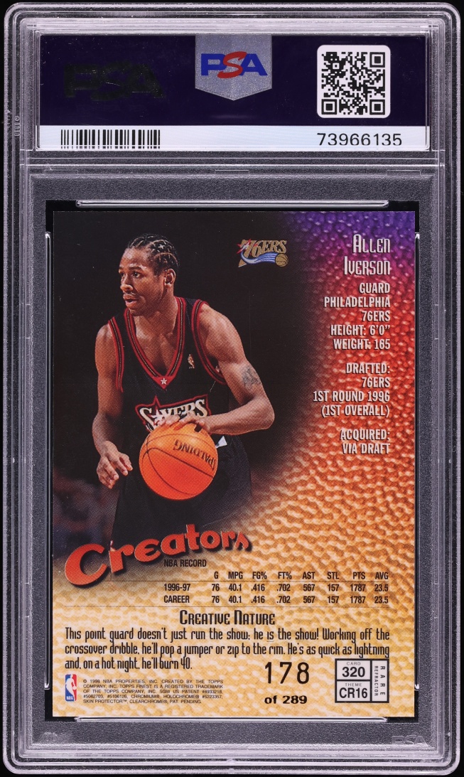 1997 Finest Creators Refractor Allen Iverson /289 #320 PSA 8 NM-MT - Photo 2