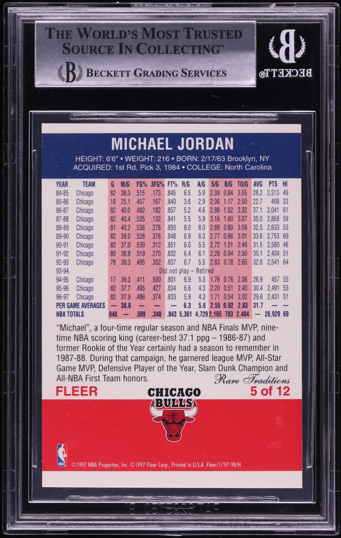 1997 Fleer Decade Of Excellence Rare Traditions Michael Jordan #5 BGS 5 EX - Photo 2