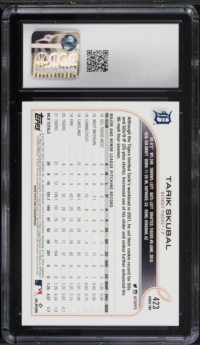 2022 Topps Tarik Skubal #423 CGC 10 GEM MINT