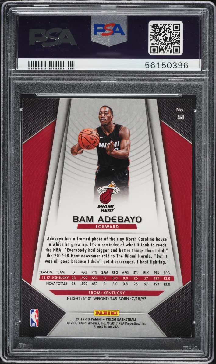 2017 Panini Prizm Bam Adebayo ROOKIE #51 PSA 9 MINT