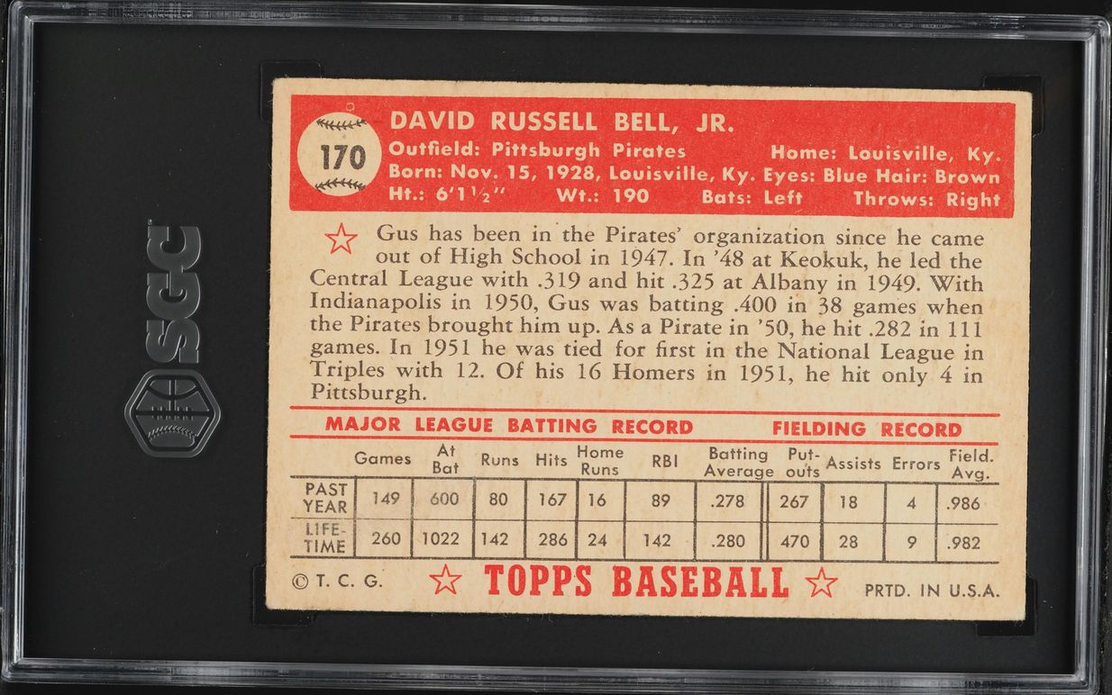 1952 Topps Gus Bell #170 SGC 4 VGEX