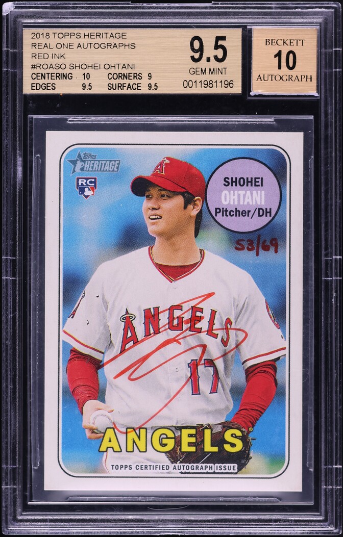 2018 Topps Heritage Real One Red Ink Shohei Ohtani ROOKIE AUTO /69 BGS 9.5 GEM
