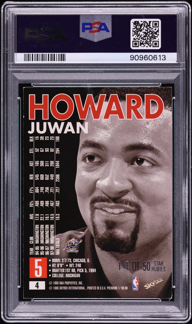1998 Skybox Premium Star Rubies Juwan Howard /50 #4 PSA 8 NM-MT