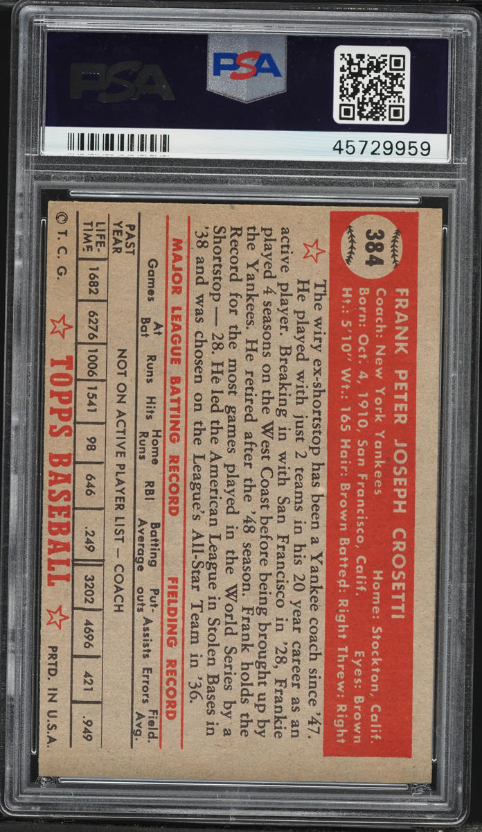 1952 Topps Frank Crosetti #384 PSA 6 EXMT