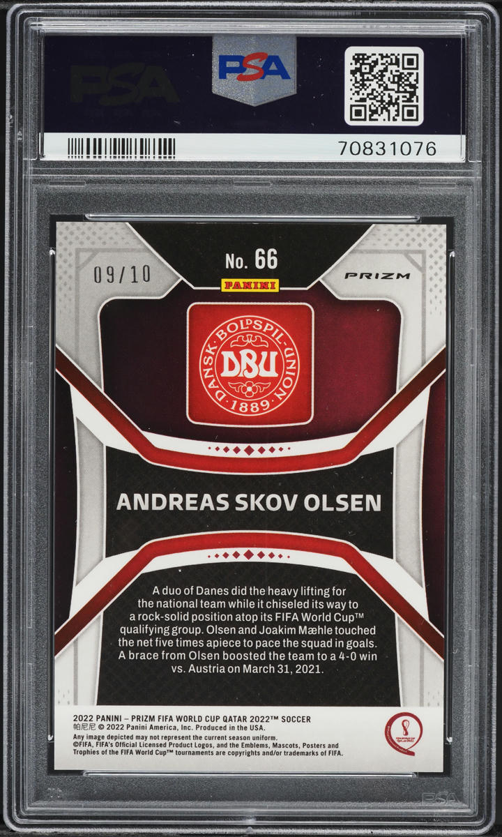 2022 Panini Prizm World Cup Qatar Gold Andreas Skov Olsen ROOKIE /10 #66 PSA 10 GEM MINT
