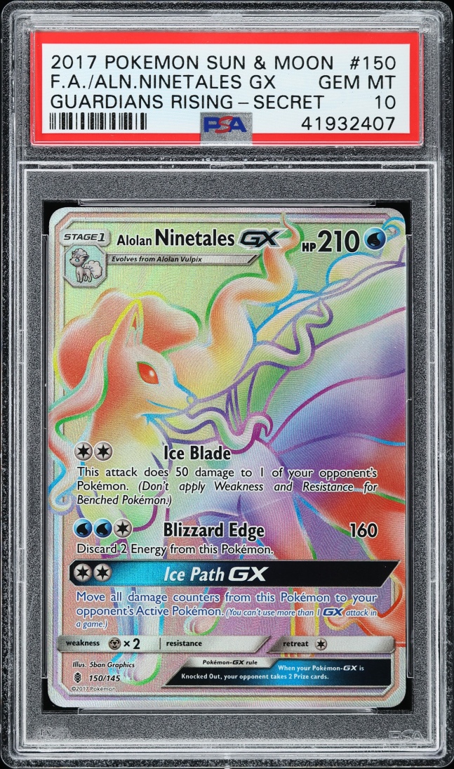 2017 Pokemon Sun & Moon Guardians Rising Rainbow Rare Alolan Ninetales GX #150 PSA 10 GEM MINT