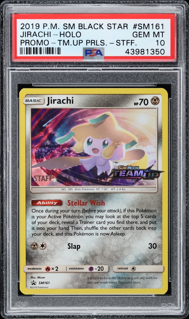 2019 Pokemon Sun & Moon Promo Team Up Prerelease Staff Holo Jirachi #SM161 PSA 10 GEM MINT