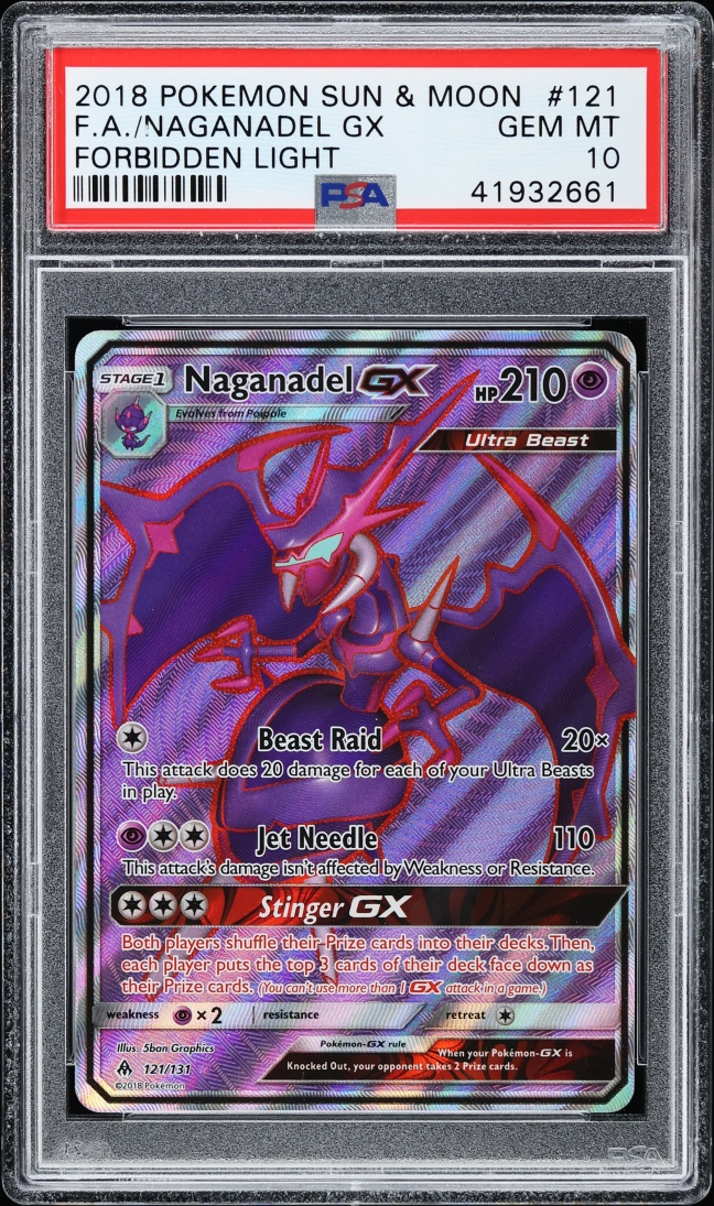 2018 Pokemon Sun & Moon Forbidden Light Full Art Naganadel GX #121 PSA 10 GEM MINT