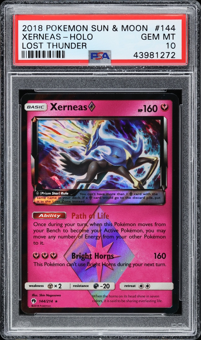 2018 Pokemon Sun & Moon Lost Thunder Holo Xerneas #144 PSA 10 GEM MINT