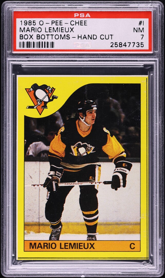 1985 O-Pee-Chee Hockey Box Bottoms Mario Lemieux ROOKIE #I PSA 7 NRMT