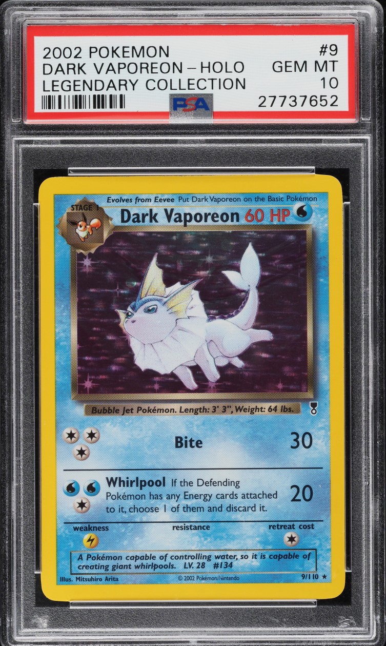 2002 Pokemon Legendary Collection Holo Dark Vaporeon #9 PSA 10 GEM MINT