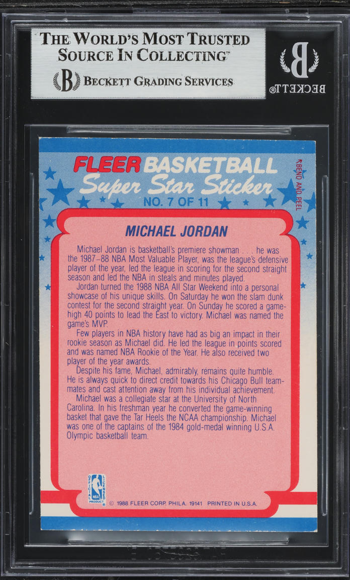 1988 Fleer Sticker Michael Jordan #7 BGS 6.5 EXMT+