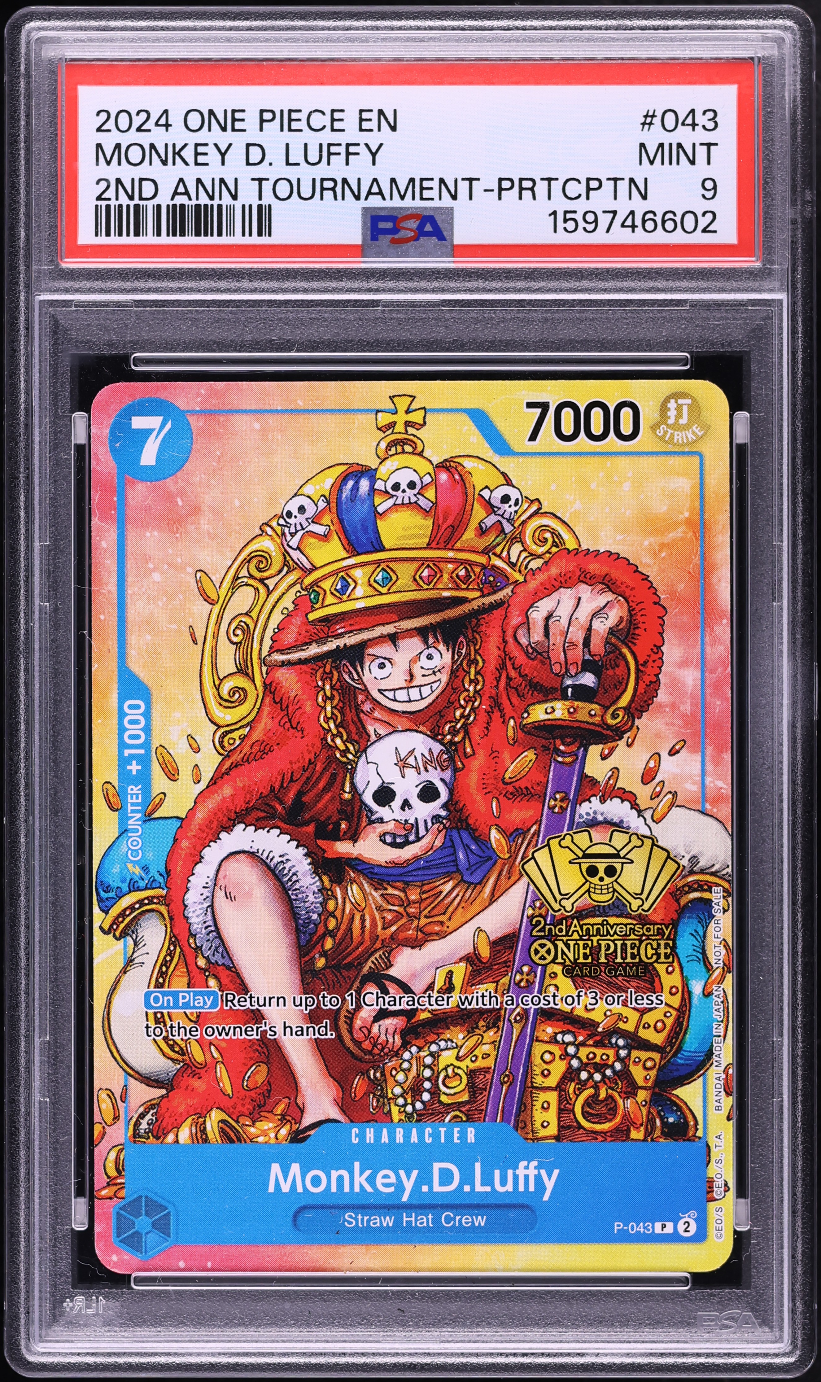 2024 One Piece Promo 2nd Anniversary Tournament Monkey D. Luffy #P-043 PSA 9 MINT