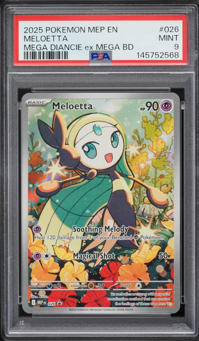 2025 Pokemon Mega Evolution Promo Mega Diancie Ex Battle Deck Full Art Meloetta #26 PSA 9 MINT