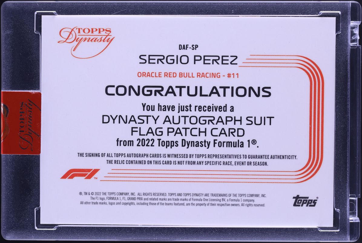 2022 Topps Dynasty Formula 1 F1 Suit Flag Sergio Perez PATCH AUTO 2/2 #DAF-SP