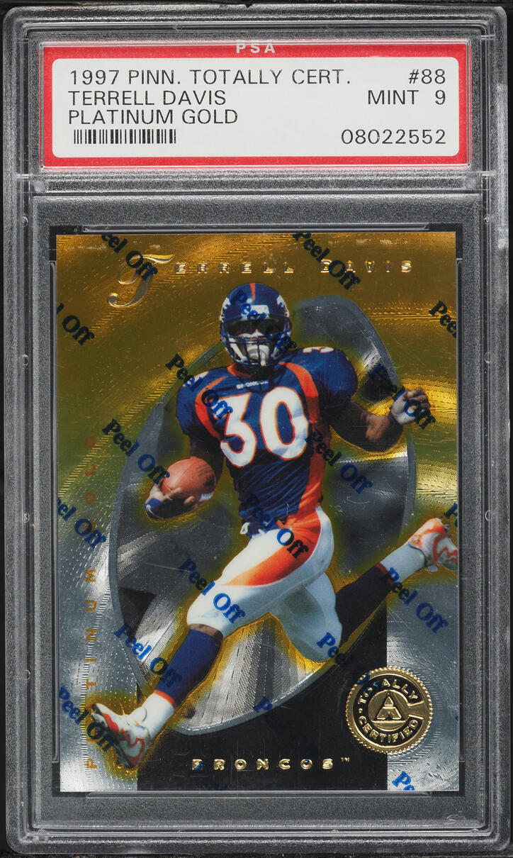 1997 Pinnacle Totally Certified Platinum Gold w/ Coating Terrell Davis /30 #88 PSA 9 MINT - Photo 1