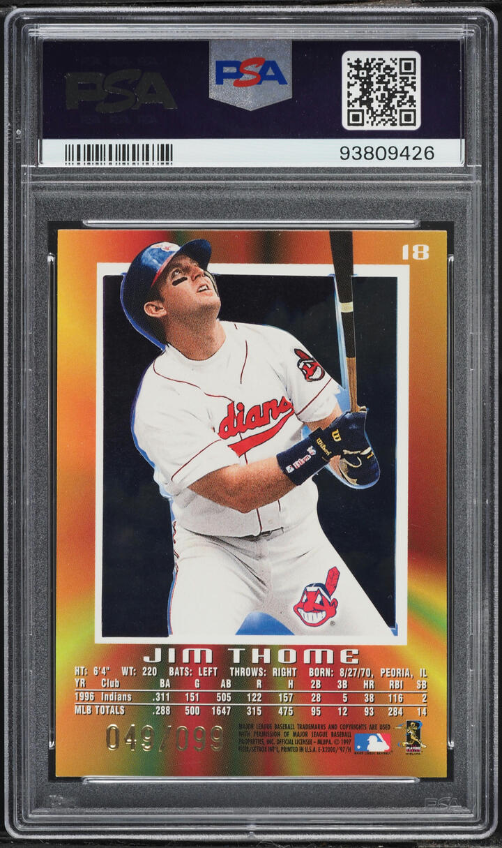 1997 Skybox E-X2000 Essential Credentials Jim Thome /99 #18 PSA 8 NM-MT - Photo 2